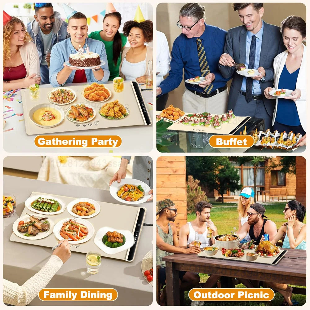 Electric Warming Tray – Foldable Portable Smart Food Warmer Plate with 3 Temperature Settings for Fast Heating