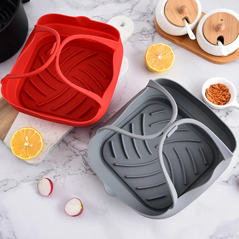 Silicone Baking Tray for Air Fryer Oven - Reusable Pizza and Fried Chicken Basket Molds - Grill Pan Accessories and Tool