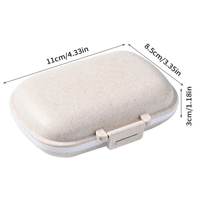 8-Grid Travel Pill Organizer – Small Wheat Straw Medicine Container with Seal Ring
