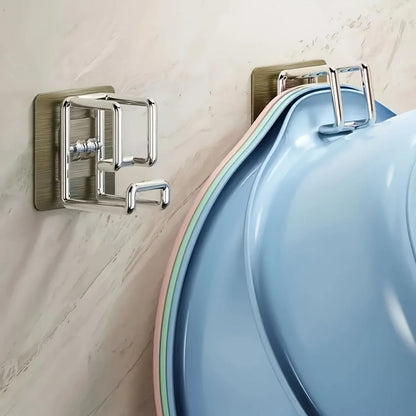 1/2/4/6PCS Stainless Steel Washbasin Hooks — Multifunction Punch-Free Kitchen & Bathroom Rack, Towel & Basin Storage Holder