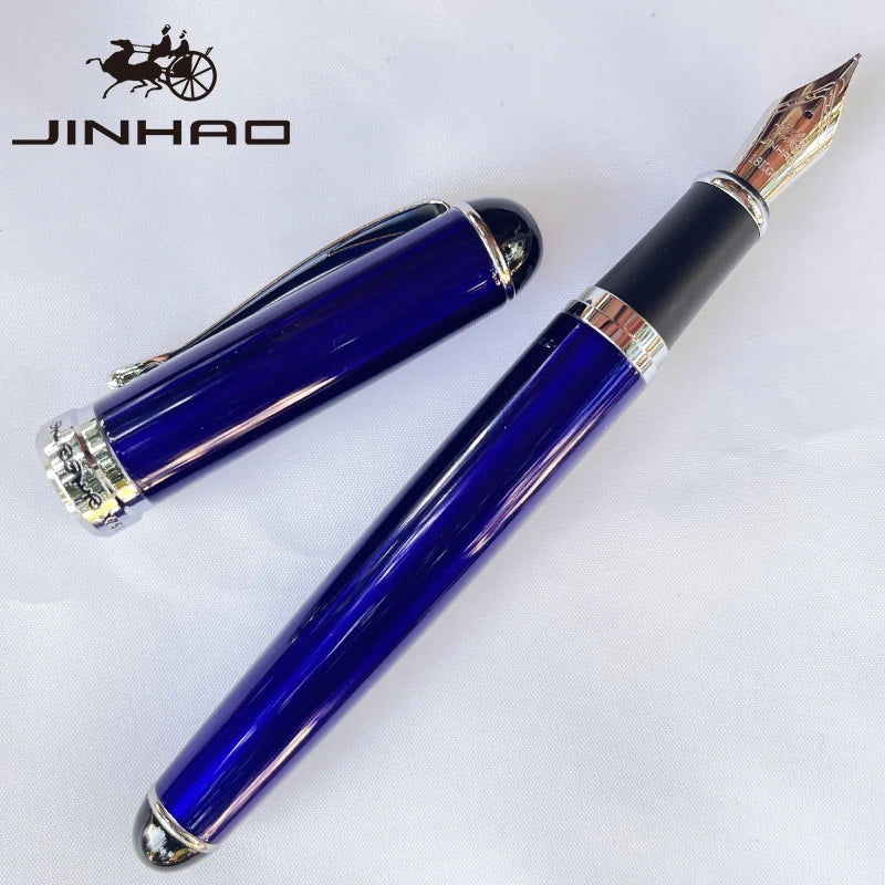 Jinhao X750 Fountain Pen Set - Medium Nib with Ink Converter, Silver Trim Calligraphy Writing Pen & Gift Set