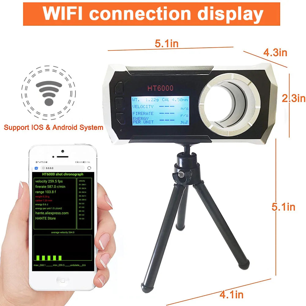 LCD Screen Bullet Firing Speed Chronograph HT6000 – Shooting Velometer for Air Gun, Paintball Gun, and Smart Speed Tester with APP
