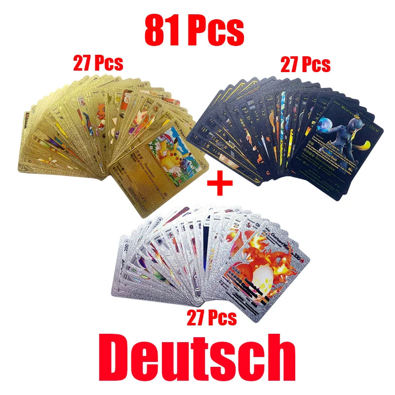 Pokemon Rainbow Gold & Silver VMAX GX Cards – Collectible Battle Trainer Cards in Spanish, English & French, Kids Toy Christmas Gift