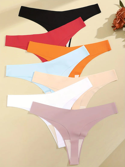 FINETOO 6PCS Seamless Ice Silk Thongs for Women – Breathable T-Back Crotch Briefs, Sexy Solid Tanga Lingerie in 10 Colors