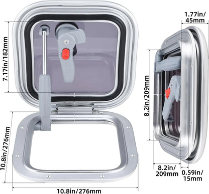 10.8"x10.8" Aluminum Alloy Boat Square Porthole | Push-Out Deck Hatch Window for Yacht & RV