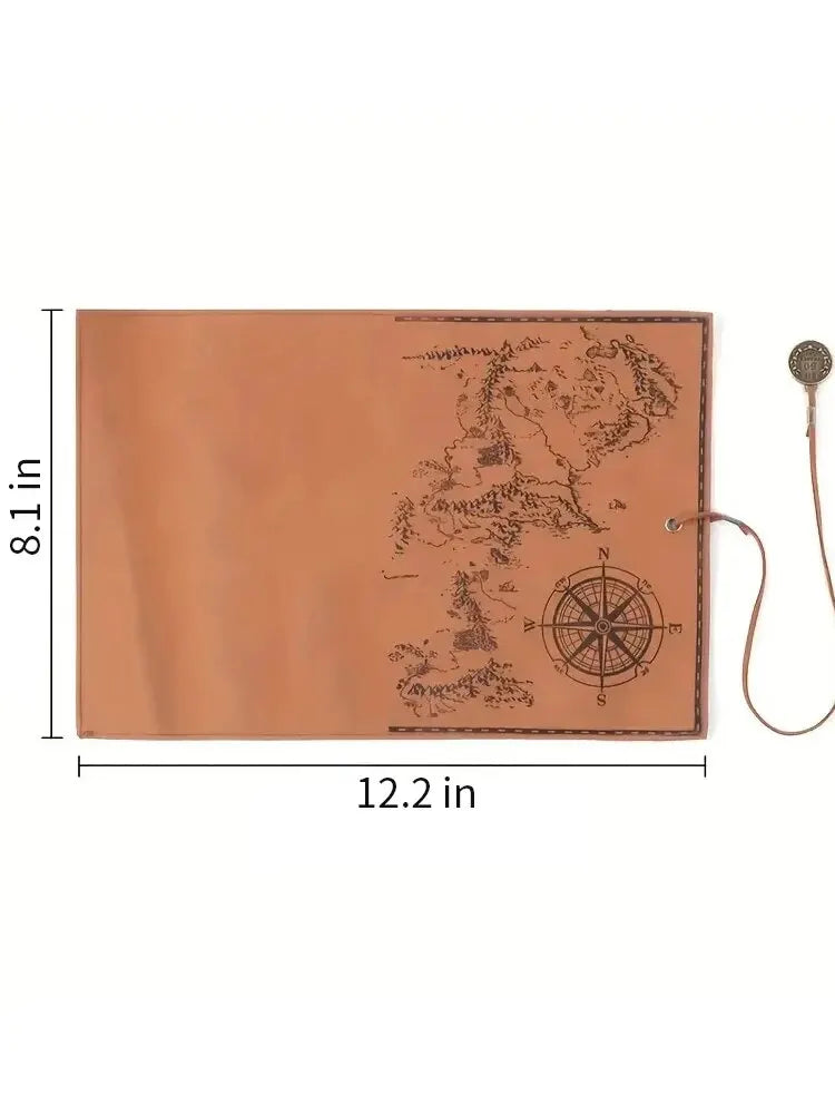 Creative Retro Leather Pencil Case – Large Capacity Roll-Up Bag with Embossed Treasure Map & Buckle Closure