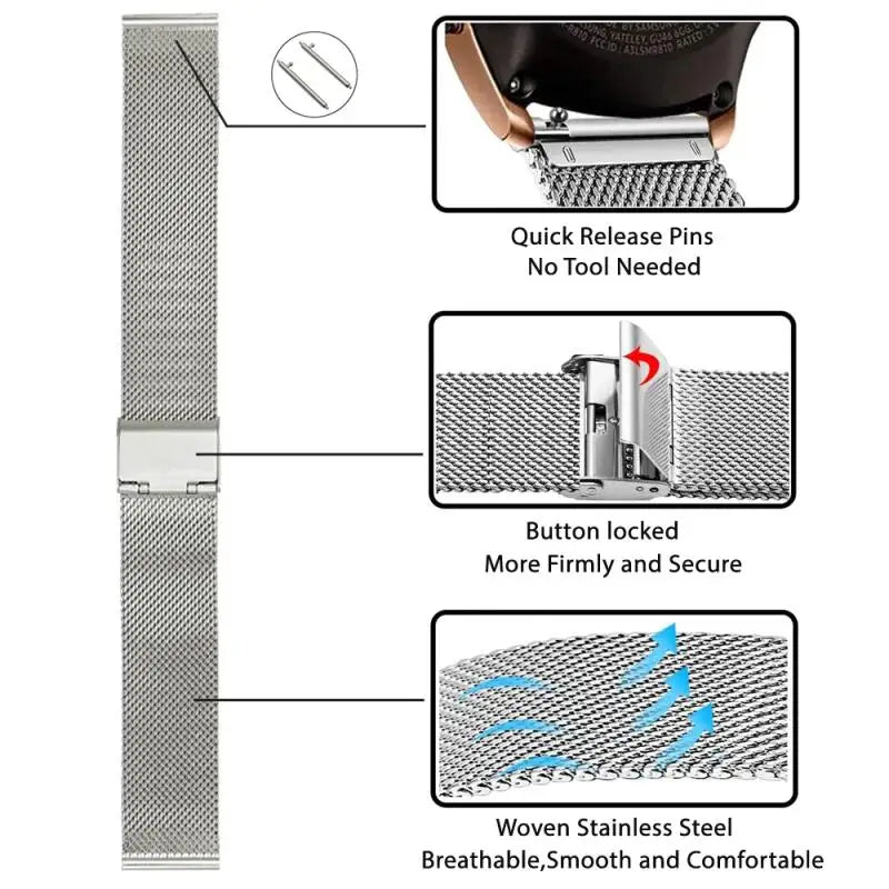 22mm/20mm Metal Watch Strap – Compatible with Garmin Vivoactive 3/4/5, Forerunner 245/645/745/965, Venu 2/3, SQ2 Music