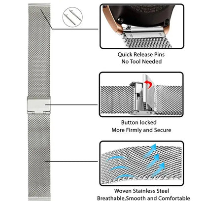 22mm/20mm Metal Watch Strap – Compatible with Garmin Vivoactive 3/4/5, Forerunner 245/645/745/965, Venu 2/3, SQ2 Music