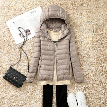 Women’s Lightweight Puffer Jacket - Hooded Packable Down Coat Plus Size 5XL-7XL Spring Autumn Outerwear