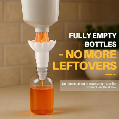 Universal Bottle Emptying Kit - Reusable Liquid Transfer Connector and No-Waste Funnel Adapter for Soap and Shampoo