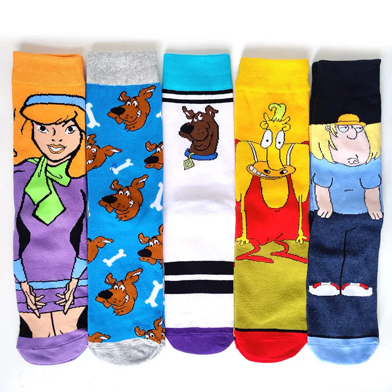 Cartoon Anime Crew Socks - 5 Pairs Unisex Hip Hop Street Style Novelty Casual Socks for Men and Women