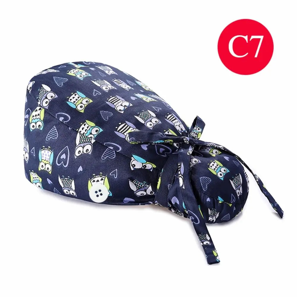 Adjustable Surgical Scrub Cap with Buttons – Ponytail Bouffant Nursing Turban Hat for Women & Men