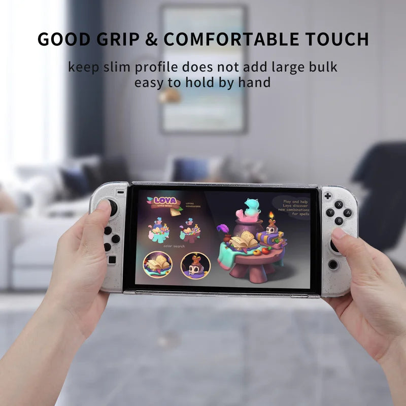 Glittery Transparent TPU+PC Protective Case for Nintendo Switch OLED - Console Skin & Accessories