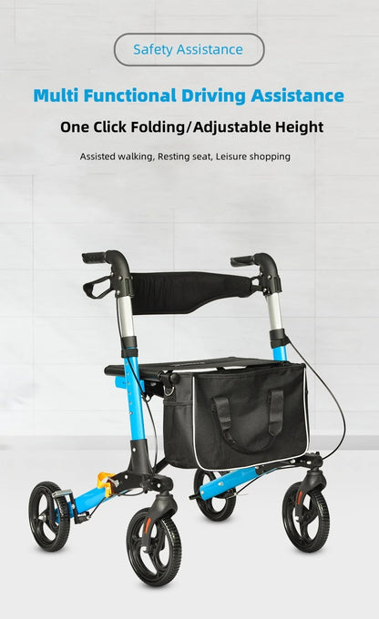 Elderly Disabled Rehabilitation Rollator Walker – Aluminum Alloy Folding Pulley Walking Aid for Home Mobility Training