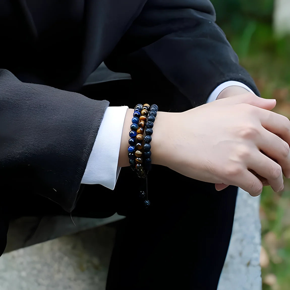 Handmade 8mm Tiger Eye & Lava Rock Bracelet – Natural Stone Protection Jewelry for Men’s Gift