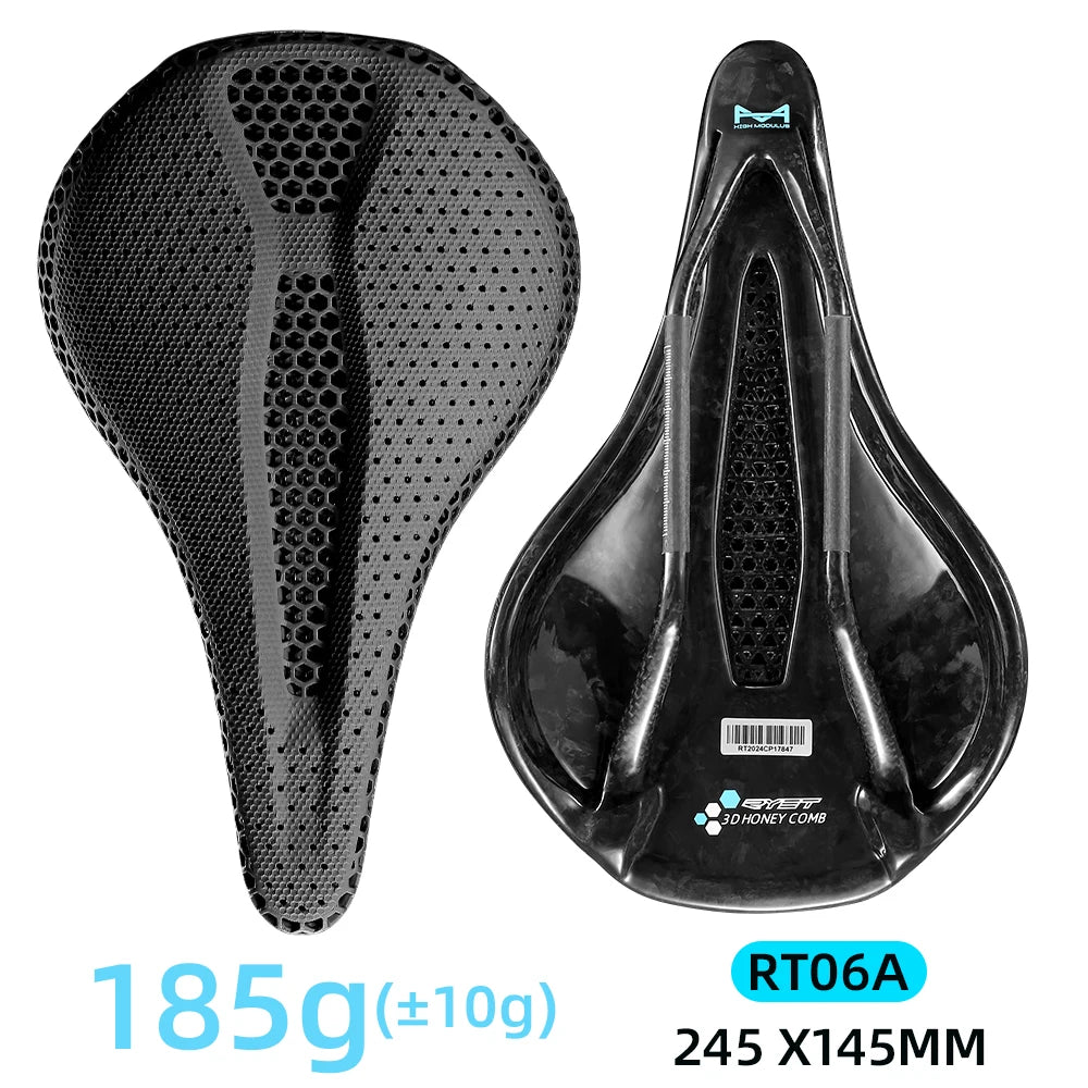 RYET Ultra Full Carbon 3D Printed Bike Saddle — 145mm Lightweight MTB Seat with High Modulus Carbon Fiber Base
