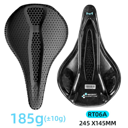 RYET Ultra Full Carbon 3D Printed Bike Saddle — 145mm Lightweight MTB Seat with High Modulus Carbon Fiber Base