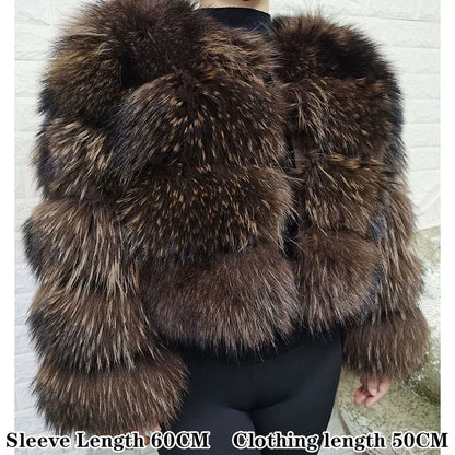 2025 Maomaokong Women’s Real Fur Coat – Natural Raccoon & Fox Fur Jacket with Hood, Warm Winter Outerwear