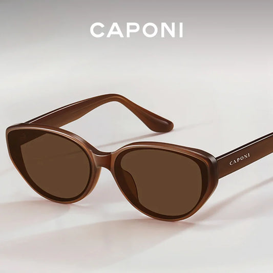 CAPONI Polarized Cat Eye Sunglasses — Vintage Fashion Acetate Brown UV400 Shades for Women BH24006