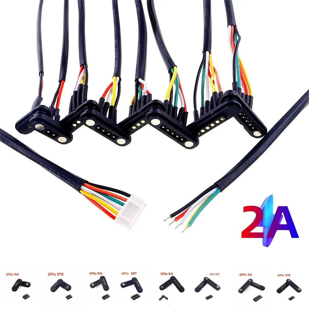 2A Waterproof Magnetic Pogo Pin Connector – 2.54mm Spring-Loaded DC Power Socket, 2-6 Positions