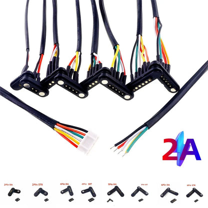 2A Waterproof Magnetic Pogo Pin Connector – 2.54mm Spring-Loaded DC Power Socket, 2-6 Positions