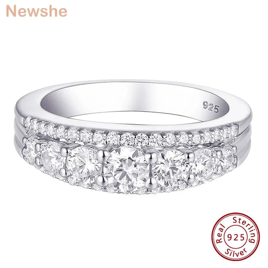 Newshe 925 Sterling Silver Eternity Ring — 1.1ct Round AAAAA CZ Wedding Band for Women, Sizes 4–13
