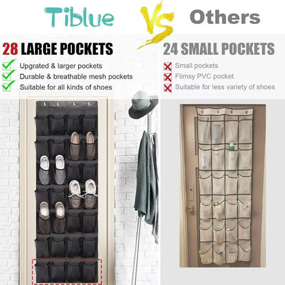 Over The Door Shoe Organizer - 14/24/40 Grid Mesh Pocket Hanging Rack for Closet Shoe Storage & Organization