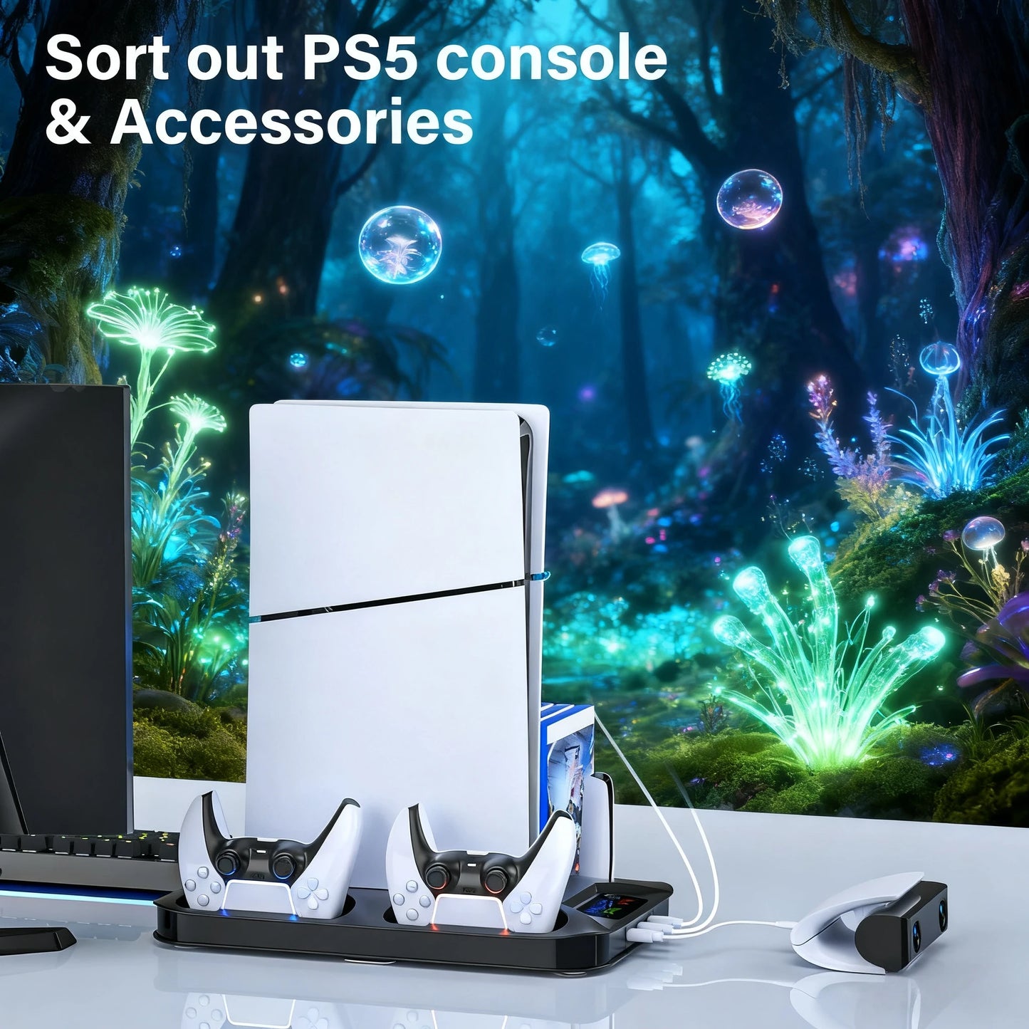 PS5 Console Cooling Station with Dual Controller Charger — Compatible with PS5, PS4, Slim & Pro | Built-in Fan & Charging Dock