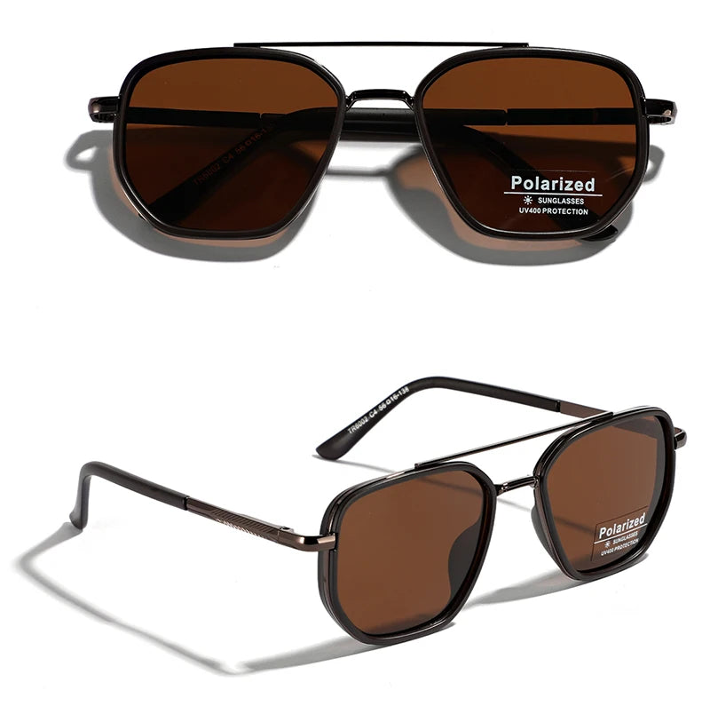 Peekaboo TR90 Polarized Sunglasses – Retro Metal Square Style for Men & Women, UV400 Double Bridge Driving Glasses