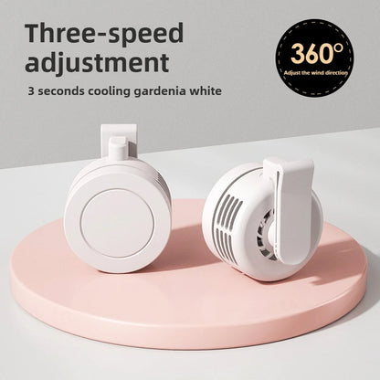Mini Clip-On Hanging Waist & Neck Fan – Portable Leafless Electric Cooling Fan for Girls, 900mAh USB Rechargeable, 3-Speed Personal Air Cooler for Outdoor Use