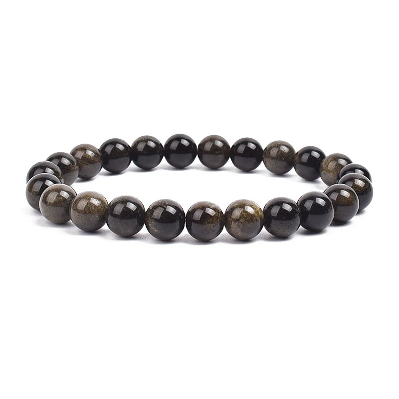 Natural Stone Bead Bracelet - Amethyst Crystal Quartz Aquamarine Jade Agate Elastic Bangle Jewelry for Women & Men