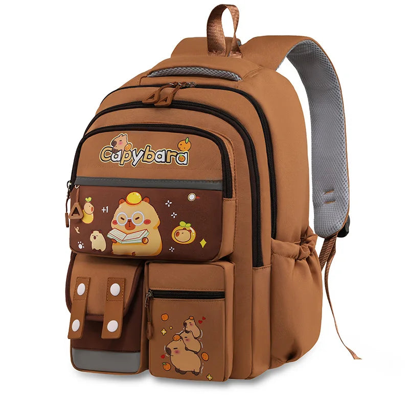 Kawaii Capybara School Backpack Set – Cute Girls Casual Daypack, Kids Bookbag & Travel School Bag Set