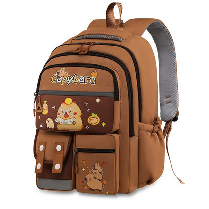 Kawaii Capybara School Backpack Set – Cute Girls Casual Daypack, Kids Bookbag & Travel School Bag Set
