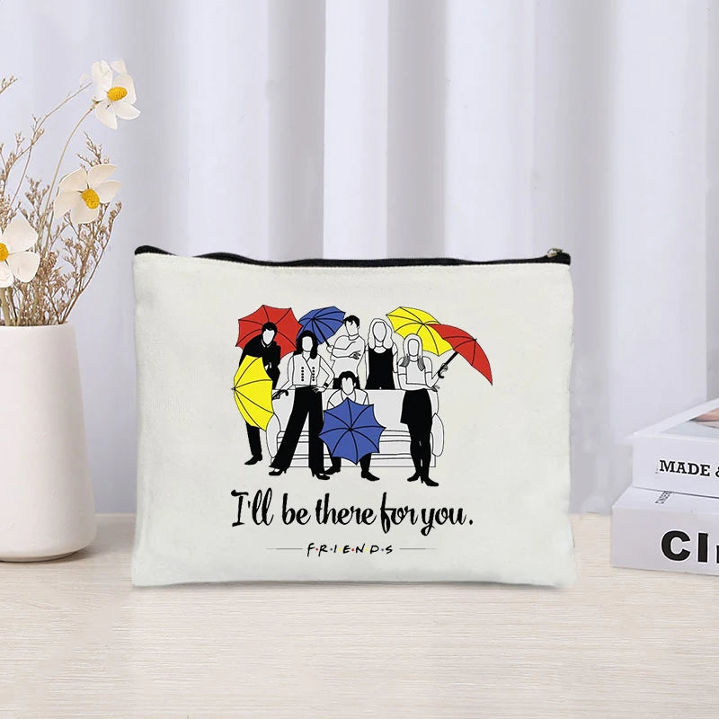 TV Show Friends Makeup Bag for Women - Travel Cosmetic Organizer, Eco-Friendly Canvas Pouch, Kawaii Purse and Pencil Case