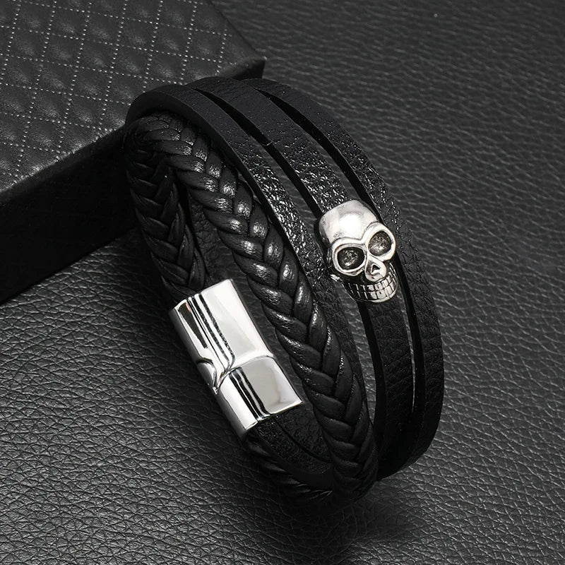 Fashion Men’s Multi-Layer Braided Leather Bracelet – Scripture, Compass & Evil Eye Design