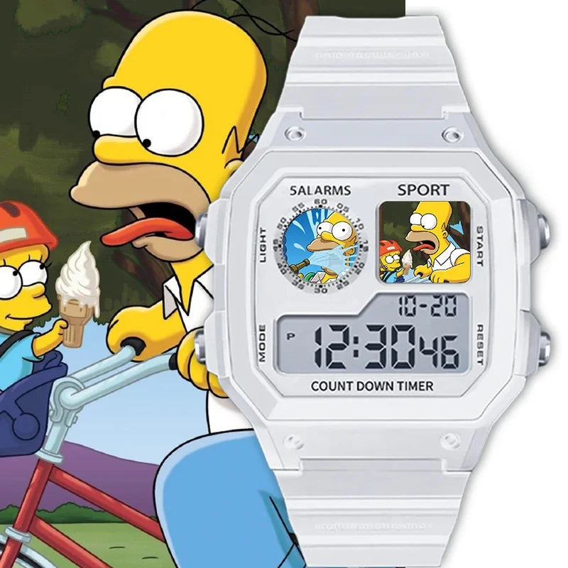 The Simpsons Cartoon Watch - Waterproof Quartz Alarm Watch with Night Light