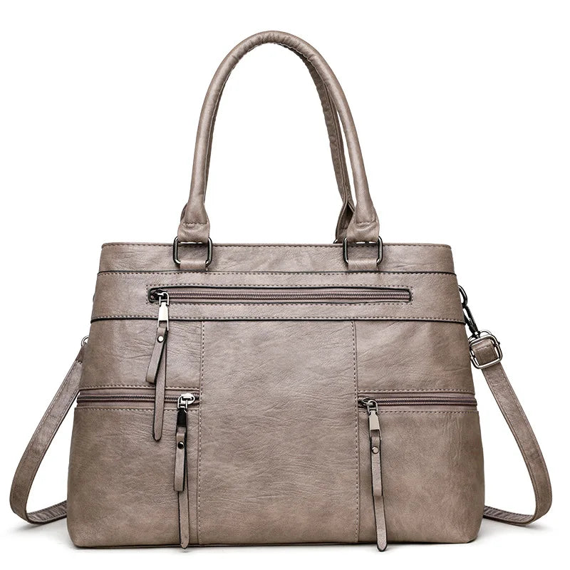 Women's Leather Handbag - Elegant Top-Handle Shoulder Crossbody Bag & Casual Tote Purse