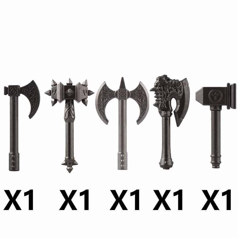 Medieval Figure Weapons Building Blocks Kit – King Sword, Lion Shield, Trident & Double-Edged Axe Battle Toy