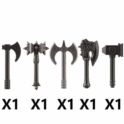 Medieval Figure Weapons Building Blocks Kit – King Sword, Lion Shield, Trident & Double-Edged Axe Battle Toy