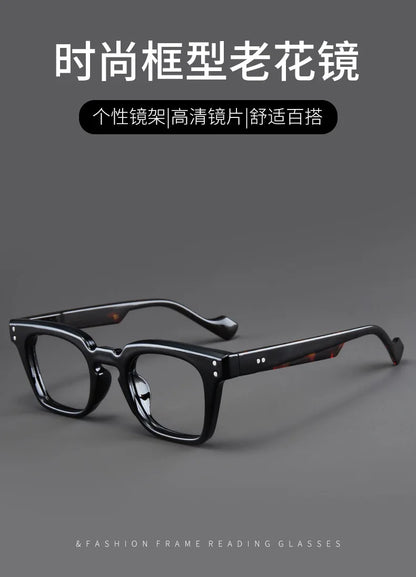 New Retro Square Frame Reading Glasses – High-Definition Printed Presbyopia Glasses for Men & Women