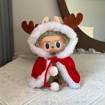 17cm Labubu Santa Christmas Outfit Set for Gen1–3 Vinyl Dolls – Festive Costume & Accessories