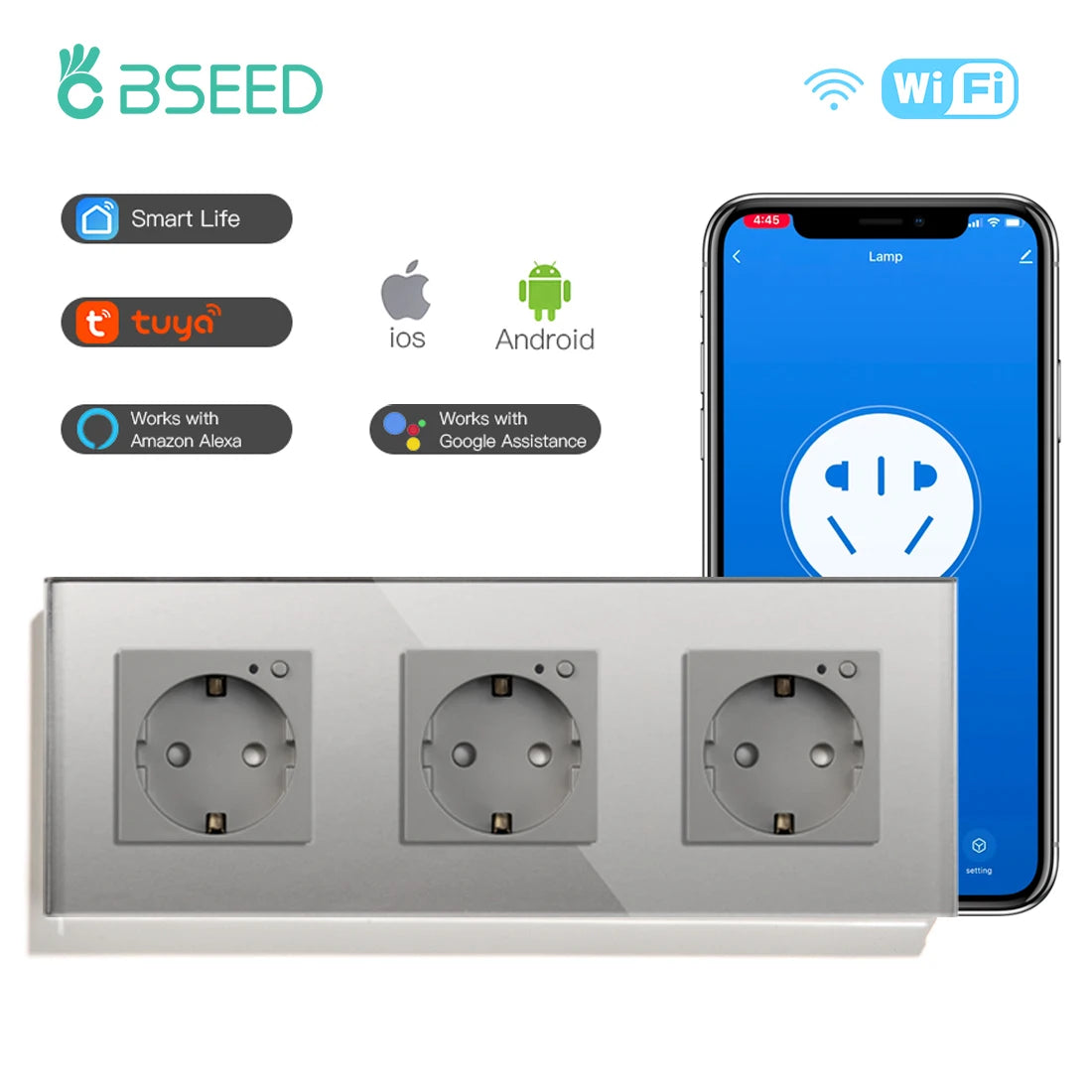 Bseed Smart WiFi Socket – EU Standard Intelligent Outlet, Compatible with Tuya App, Google & Alexa, Timer Function Home Improvement Plug