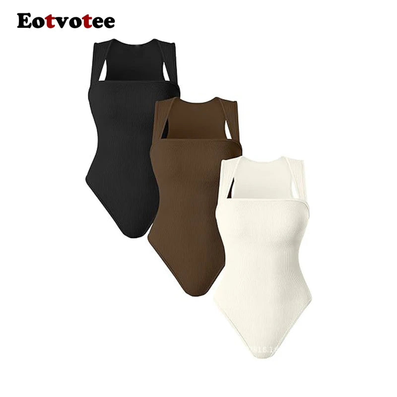 EOTVOTEE Women’s Sleeveless Square Collar Bodysuit – Chic Spring/Summer 2025 Fashion, Comfortable Fit