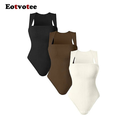 EOTVOTEE Women’s Sleeveless Square Collar Bodysuit – Chic Spring/Summer 2025 Fashion, Comfortable Fit