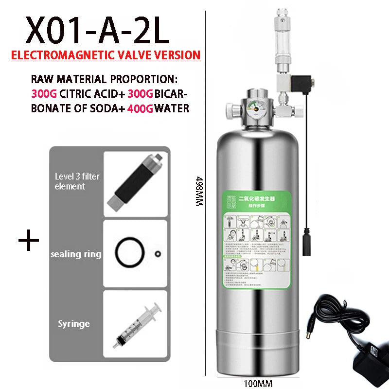 Aquarium DIY CO2 Generator Kit – Stainless Steel CO2 Cylinder & Carbon Dioxide Reactor System for Plants & Fish Tanks