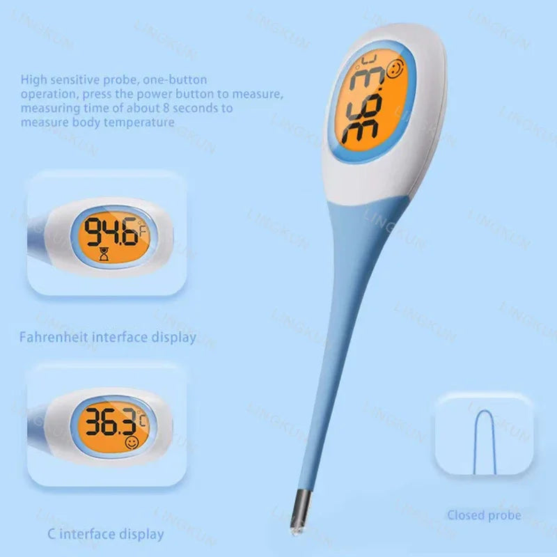 Digital Silicone Body Thermometer – 8-Second Fever Temperature Reader with LED Display for Oral, Underarm, and Rectal Use