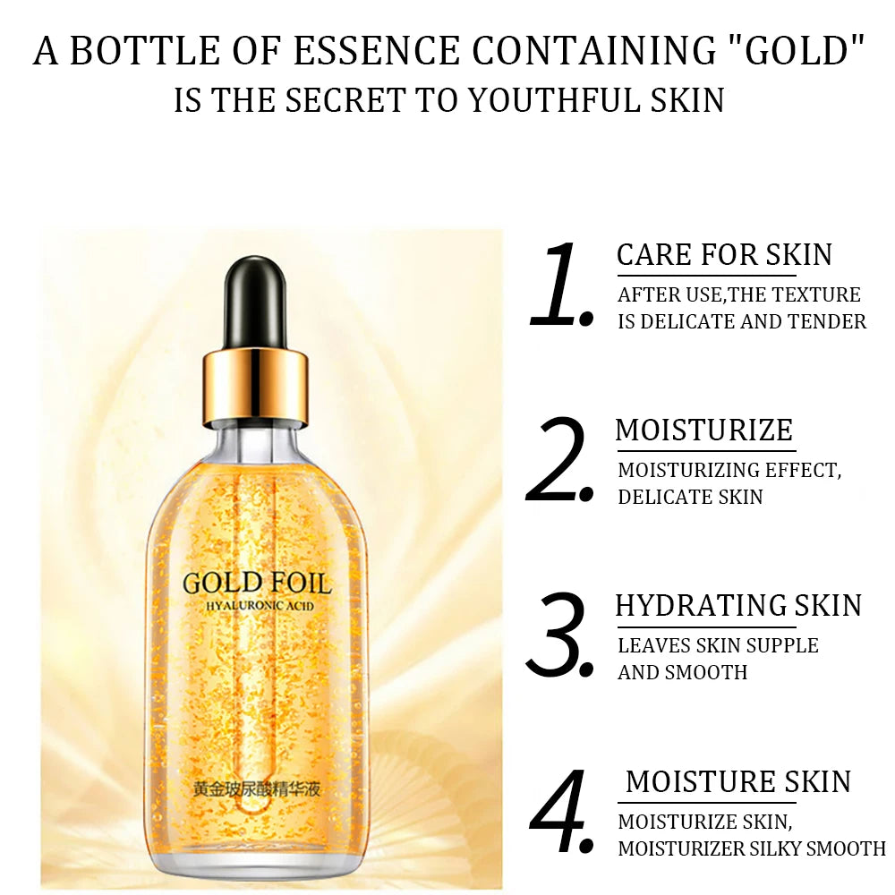 24K Gold Hyaluronic Acid Face Serum – Anti-Aging, Collagen Boosting & Whitening Skin Care Essence – 100ml
