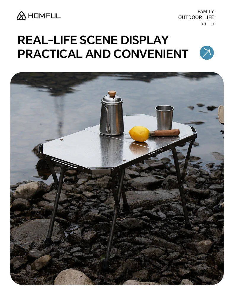 Outdoor Portable Stainless Steel Picnic Table – Durable Height Adjustable Folding BBQ & Camping Cooking Table