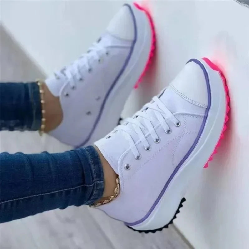 Speedy 2024 Classic White Canvas Shoes - Women's Lace-Up Casual Platform Sneakers