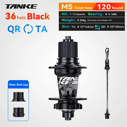 TANKE 120 Click MTB Hub – 6-Bearing Front & Rear Bicycle Hub for 7-12 Speed, 28/32/36 Holes, Disc Brake